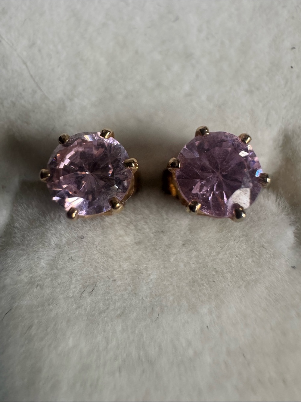 Vintage Gold Vermeil Sterling Silver Light Pink CZ Solitaire Std Earrings